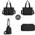 Gocvo Casual Tote Bags with Multiple Pockets, Nylon Large Capacity Crossbody Tote Bag, Working Bag for Ladies (Black)