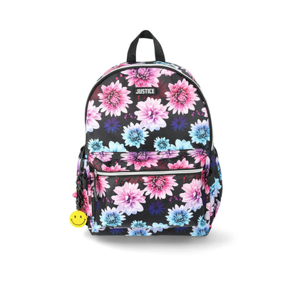Justice Girls 17" Floral Print Backpack, Lunch Bag, Water Bottle, and Dangle Set, 4-Piece, Black