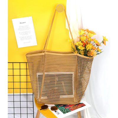 Livhil Large Mesh Beach Bag Foldable Waterproof Sandproof Tote for Beach, Picnic