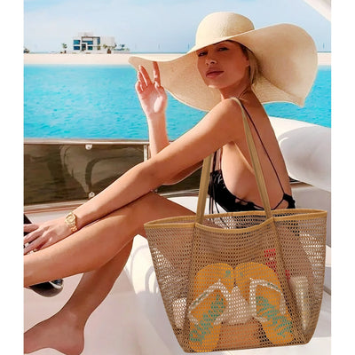 Livhil Large Mesh Beach Bag Foldable Waterproof Sandproof Tote for Beach, Picnic