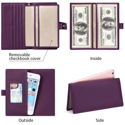 Sendefn Women Wristlet Wallets Large Capacity RFID Blocking Leather Wallets Credit Cards Organizer with Checkbook Holder