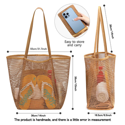 Livhil Large Mesh Beach Bag Foldable Waterproof Sandproof Tote for Beach, Picnic