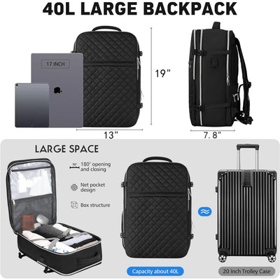 Fashion large backpack For Women And Men, Flight Approved Carry On Backpack, Water Resistant Large Casual Daypack Fit 17 Inch Laptop with USB Charging Port, The Best Gift Choice For Christmas