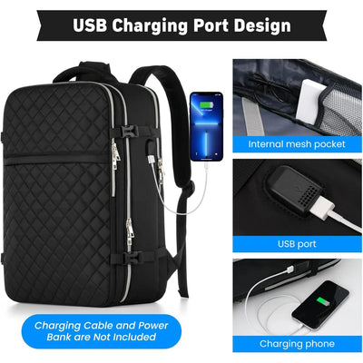 Fashion large backpack For Women And Men, Flight Approved Carry On Backpack, Water Resistant Large Casual Daypack Fit 17 Inch Laptop with USB Charging Port, The Best Gift Choice For Christmas