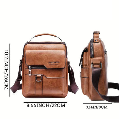 Men's Leather Crossbody Satchel Bag, Brown