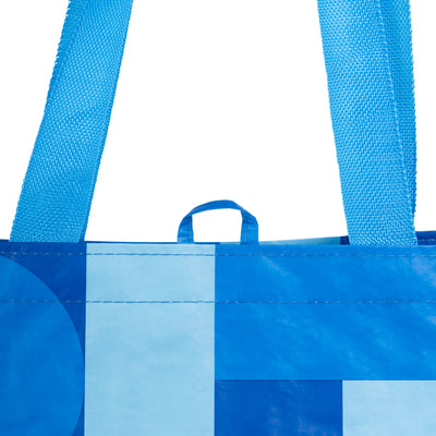 Reusable, Multi-Functional Wide Grocery Bag, Blue and Yellow Abstract Design