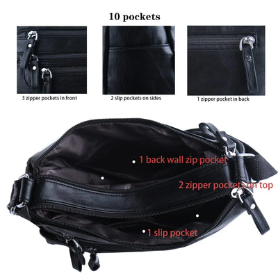 10 Pockets Crossbody Purses for Women Medium Pocketbooks Lightweight Ladies Satchel Bag Multi Pocket Shoulder Handbag