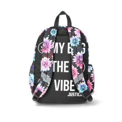 Justice Girls 17" Floral Print Backpack, Lunch Bag, Water Bottle, and Dangle Set, 4-Piece, Black