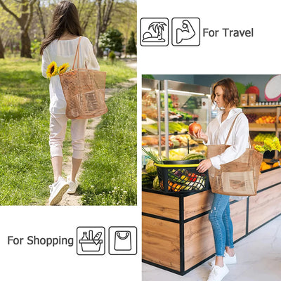Livhil Large Mesh Beach Bag Foldable Waterproof Sandproof Tote for Beach, Picnic
