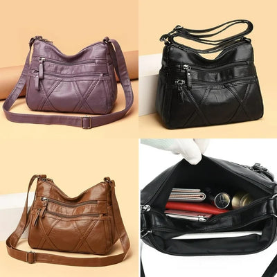 Women Pocketbooks Soft PU Leather Ladies Crossbody Purse Multi Pocket Shoulder Bag, Brown
