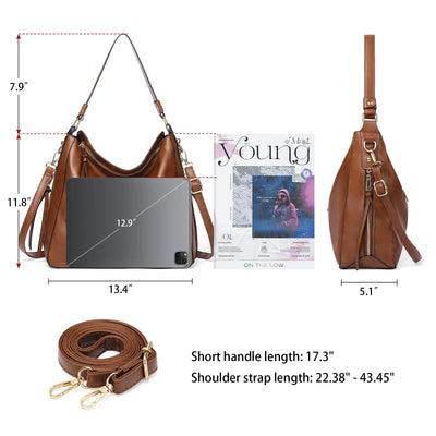 GAEKEAO Hobo Bags for Women Large Leather Purses and Handbags Crossbody Tote Shoulder Bag with Side Pockets Adjustable Strap