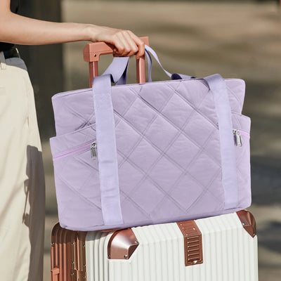 Gynky Tote Bag for Women Travel Bags Quilted Carry On Shoulder Bag for Travel Gym Weekend, Light Purple