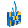 Reusable, Multi-Functional Wide Grocery Bag, Blue and Yellow Abstract Design
