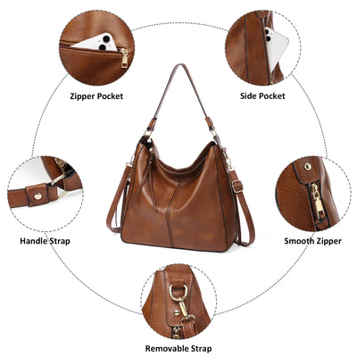 GAEKEAO Hobo Bags for Women Large Leather Purses and Handbags Crossbody Tote Shoulder Bag with Side Pockets Adjustable Strap