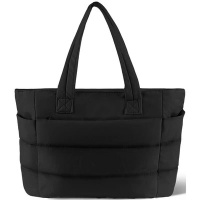 Gynky Tote Bag for Women, Lightweight Puffy Tote Handbag, Quilted Satchel Crossbody Bag for Women Work Travel, Black