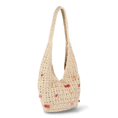 No Boundaries Festival Crochet Hobo Bag, Natural Beaded Fruit, Women's
