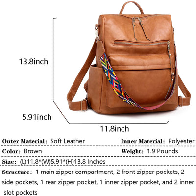 YOMYM Backpack Purse for Women Fashion Waterproof PU Leather School Backpack Convertible Shoulder Bags Brown
