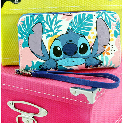 Disney Lilo & Stitch Tropical Design Snap-Closure Wristlet Wallet w/ Tech Pocket and Wrist Strap