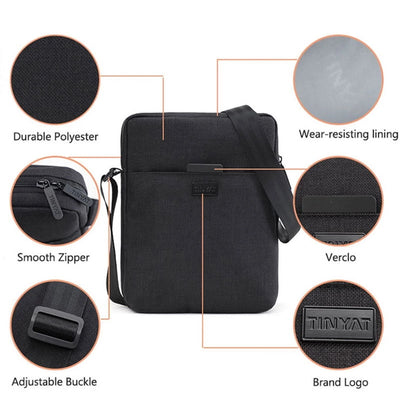 Tinyat Mens Messenger Bags Small Shoulder Sling Bags Crossbody Bags for Outdoor Work Business Black