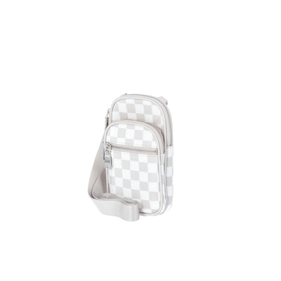 No Boundaries North/South Crossbody Bag, Tan Checker, Women's