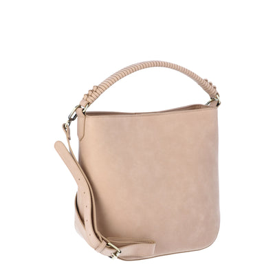 Time and Tru Women's Bucket Crossbody Handbag, Mocha Splash