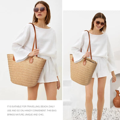 Gocvo Straw Beach Bag for Womens, Crossbody Shoulder Tote Bag with Zipper Vacation Purse for Summer
