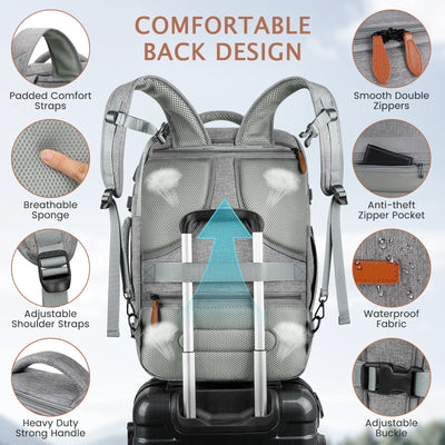 CshidWorld Travel Backpack for Men Women, Airplane Approved Expandable Carry on Backpack with 3 Packing Cubes and 1 Shoes Bag, 45L Large Travel Essentials Backpack for Weekender Business Hiking, Gray