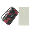 GOIACII Floral Women's Wallet Large Capacity Double Zip Ladies Card Phone Holder RFID Blocking Wristlet Leather with Gift Box