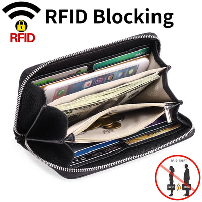 GOIACII Womens Wallet RFID Blocking Leather Card Holder Large Capacity Zip Around Ladies Purse Travel Wristlet Clutch