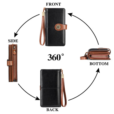 KALUNMA Wallets for Women Genuine Leather Credit Card Holder with RFID Blocking Large Capacity Wristlet