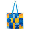 Reusable, Multi-Functional Wide Grocery Bag, Blue and Yellow Abstract Design