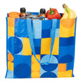 Reusable, Multi-Functional Wide Grocery Bag, Blue and Yellow Abstract Design