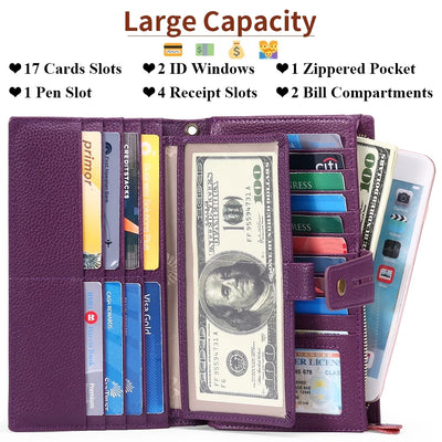 Sendefn Women Wristlet Wallets Large Capacity RFID Blocking Leather Wallets Credit Cards Organizer with Checkbook Holder