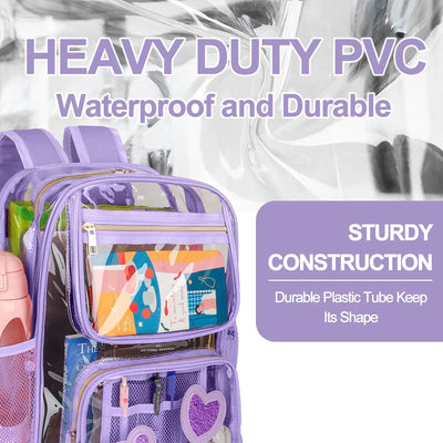 DAKIMOE Clear Backpack Heavy Duty Stadium Approved School Cute Transparent Backpacks Clear Bag Travel