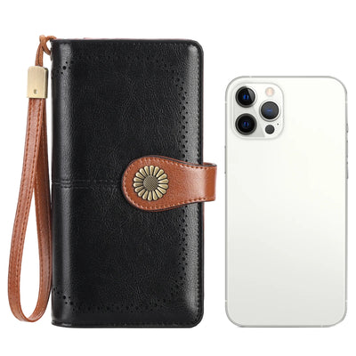 KALUNMA Wallets for Women Genuine Leather Credit Card Holder with RFID Blocking Large Capacity Wristlet