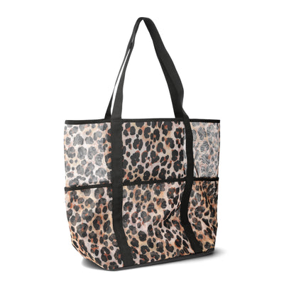 No Boundaries Mesh Beach Tote Bag, Women's, Leopard