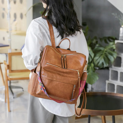 YOMYM Backpack Purse for Women Fashion Waterproof PU Leather School Backpack Convertible Shoulder Bags Brown