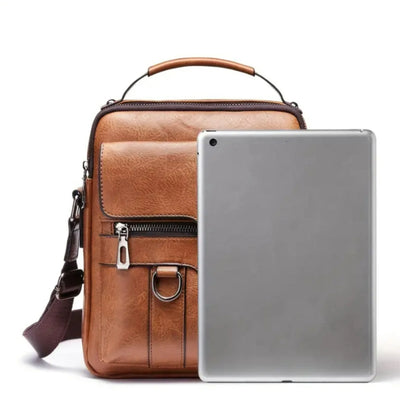 Men's Leather Crossbody Satchel Bag, Brown